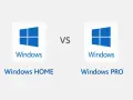 Porównanie: Windows HOME vs Windows PRO. Dwa logotypy Windows z napisem "Windows HOME" i "Windows PRO".