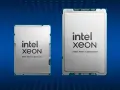 Dwa procesory Intel Xeon, jeden mniejszy, drugi większy, na niebieskim tle.