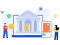 Ludzie dokonują płatności online, symbolizując bezpieczeństwo bankowości elektronicznej.