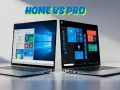 Dwa laptopy prezentujące interfejs Windows. Jeden z jasnym motywem, drugi z ciemnym. Porównanie, czym się różni Windows 11 Home od Pro.