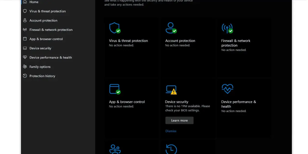 Ekran Windows Defender pokazuje ochronę antywirusową i inne zabezpieczenia. Choć jest dobry, istnieją lepsze antywirusy.
