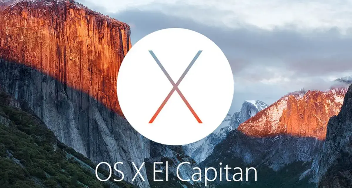 Ikona OS X El Capitan (macOS 10.11) na tle górskiego krajobrazu.
