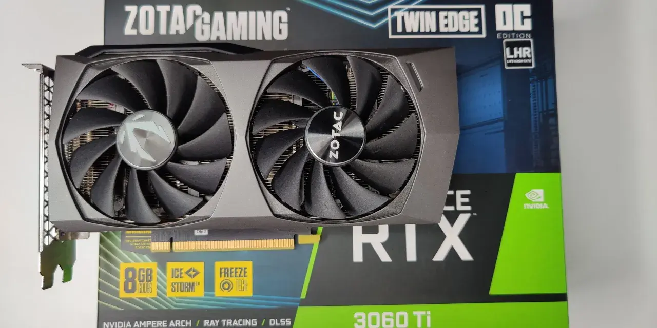 Karta graficzna ZOTAC GAMING GeForce RTX 3060 Ti Twin Edge OC z dwoma wentylatorami, dedykowana do gier.