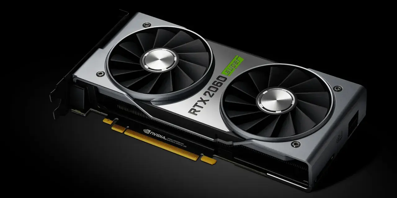 Karta graficzna NVIDIA RTX 2060 Super z dwoma wentylatorami. Jej pamięć karty graficznej zapewnia płynność w grach.
