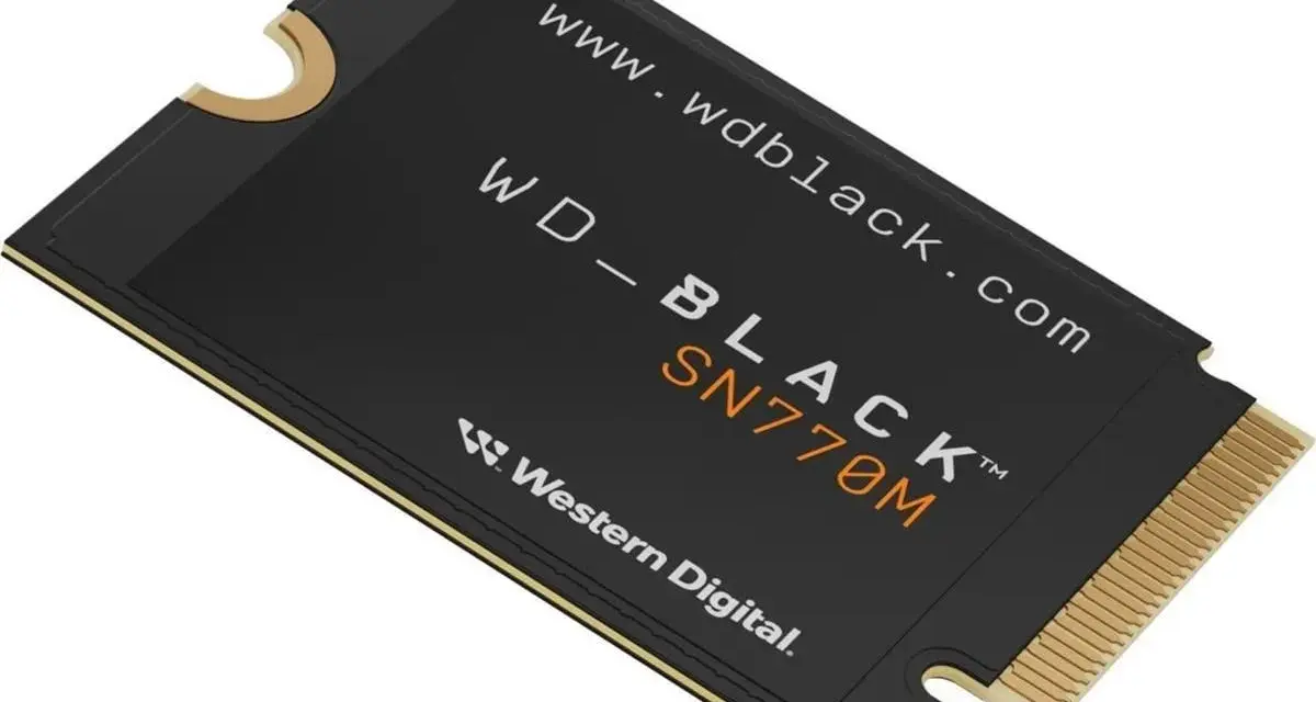 Dysk SSD WD_BLACK SN770M w formacie m.2 2230, z logo Western Digital.