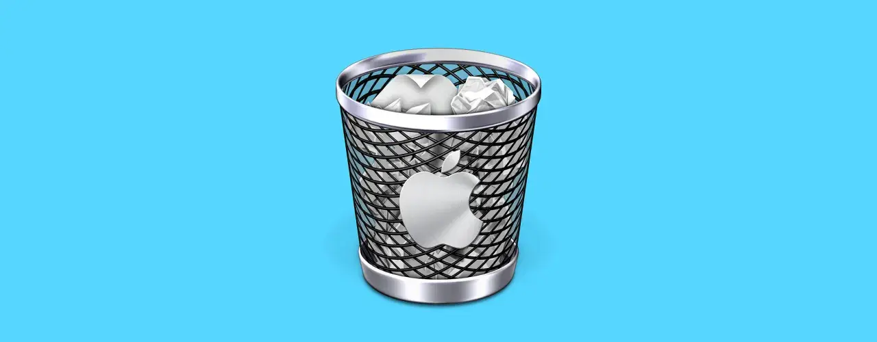 Ikona kosza na śmieci z logo Apple. Dowiedz się, jak znaleźć kosz w komputerze, aby odzyskać usunięte pliki.