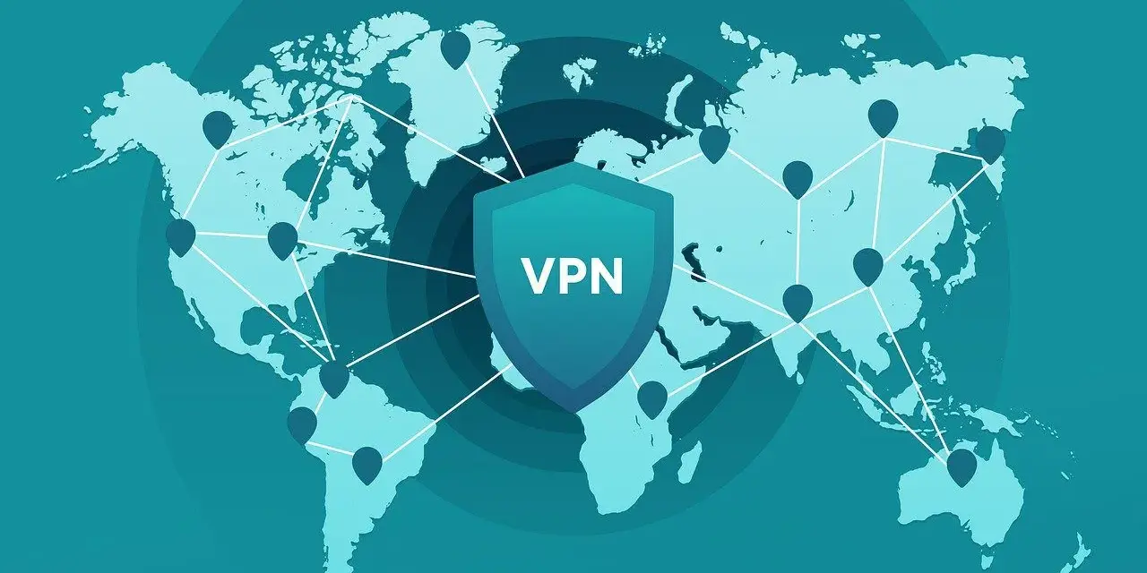 Mapa świata z siecią połączeń i tarczą z napisem VPN. Dowiedz się, nordvpn co to jest i jak działa.
