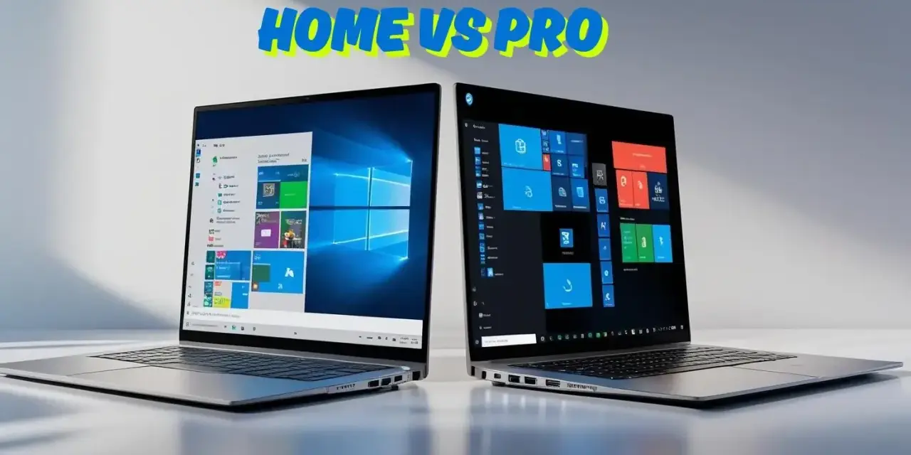 Dwa laptopy prezentujące interfejs Windows. Jeden z jasnym motywem, drugi z ciemnym. Porównanie, czym się różni Windows 11 Home od Pro.