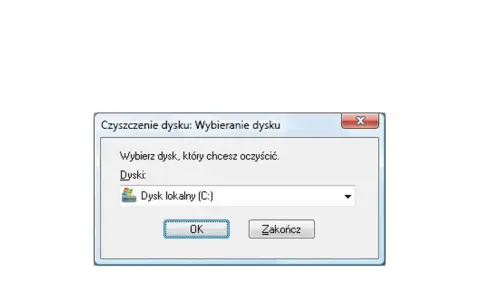Okno "Czyszczenie dysku" pozwala wybrać dysk, by sprawdzić co zajmuje dysk. Dostępny jest Dysk lokalny (C:).