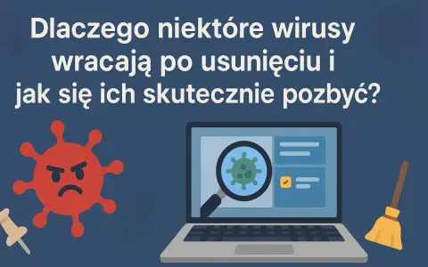 Zły wirus na ekranie laptopa, lupa bada go, a miotła czeka. Dowiedz się, co to jest wirus i jak go pokonać.