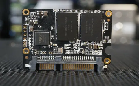 Dysk SSD z interfejsem SATA. Widoczne układy pamięci NAND i kontroler.