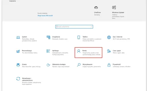 Ustawienia konta w Windows 10. Kliknij "Konta", aby dowiedzieć się, jak dodać użytkownika Windows 10.
