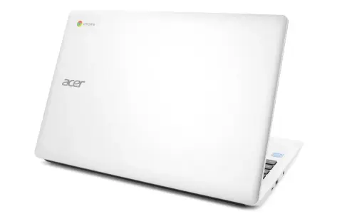 Biały Chromebook Acer z logo Chrome. Zastanawiasz się, czym się różni chromebook od laptopa?