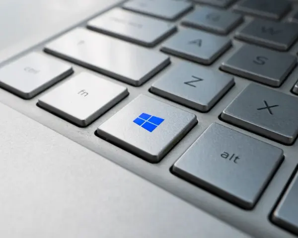 Klawisz Windows na klawiaturze laptopa. Naciśnij go, by szybko wywołać menu start, a potem użyj skrótu klawiszowego do wyłączenia komputera Windows 11.