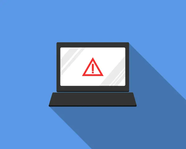 Laptop z czerwonym znakiem ostrzegawczym na ekranie. Uważaj na różne rodzaje robaków komputerowych, które mogą go zaatakować.