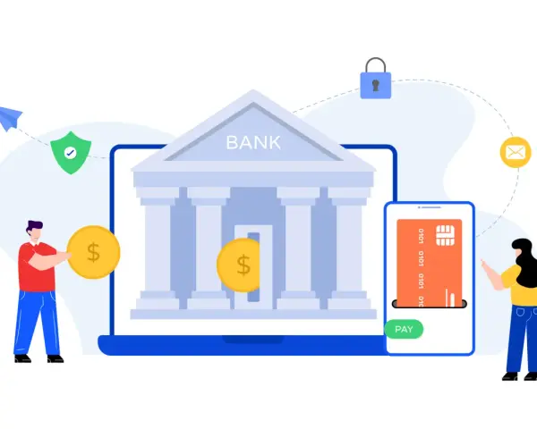 Ludzie dokonują płatności online, symbolizując bezpieczeństwo bankowości elektronicznej.