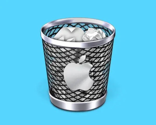 Ikona kosza na śmieci z logo Apple. Dowiedz się, jak znaleźć kosz w komputerze, aby odzyskać usunięte pliki.