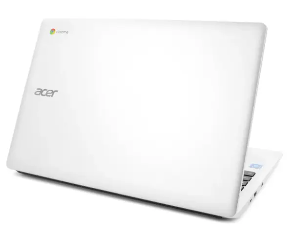 Biały Chromebook Acer z logo Chrome. Zastanawiasz się, czym się różni chromebook od laptopa?