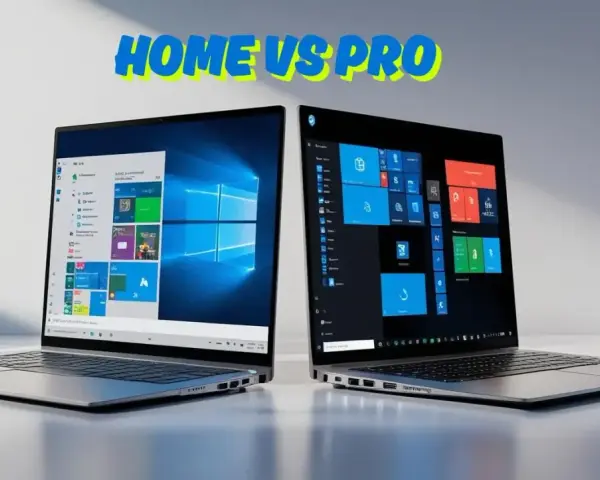 Dwa laptopy prezentujące interfejs Windows. Jeden z jasnym motywem, drugi z ciemnym. Porównanie, czym się różni Windows 11 Home od Pro.