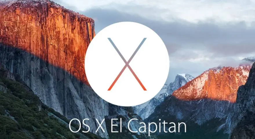 Ikona OS X El Capitan (macOS 10.11) na tle górskiego krajobrazu.