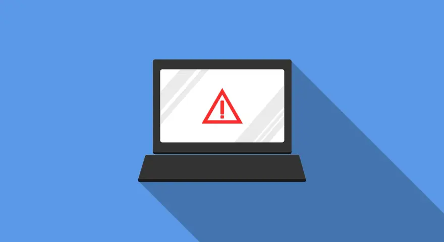 Laptop z czerwonym znakiem ostrzegawczym na ekranie. Uważaj na różne rodzaje robaków komputerowych, które mogą go zaatakować.