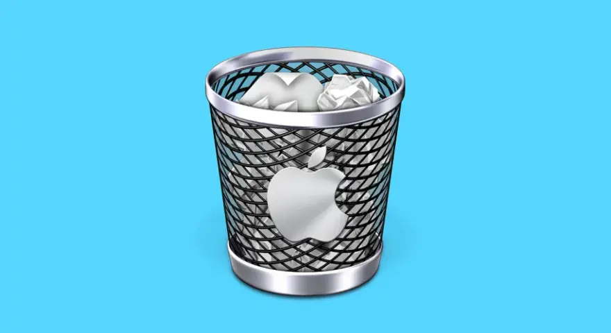 Ikona kosza na śmieci z logo Apple. Dowiedz się, jak znaleźć kosz w komputerze, aby odzyskać usunięte pliki.