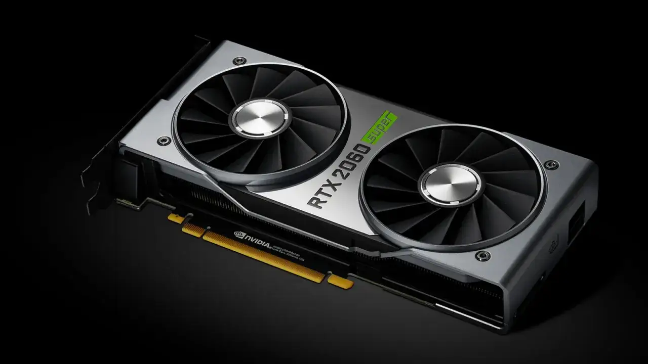Karta graficzna RTX 2060 Super z dwoma wentylatorami. To właśnie VRAM, co to jest, decyduje o wydajności w grach.