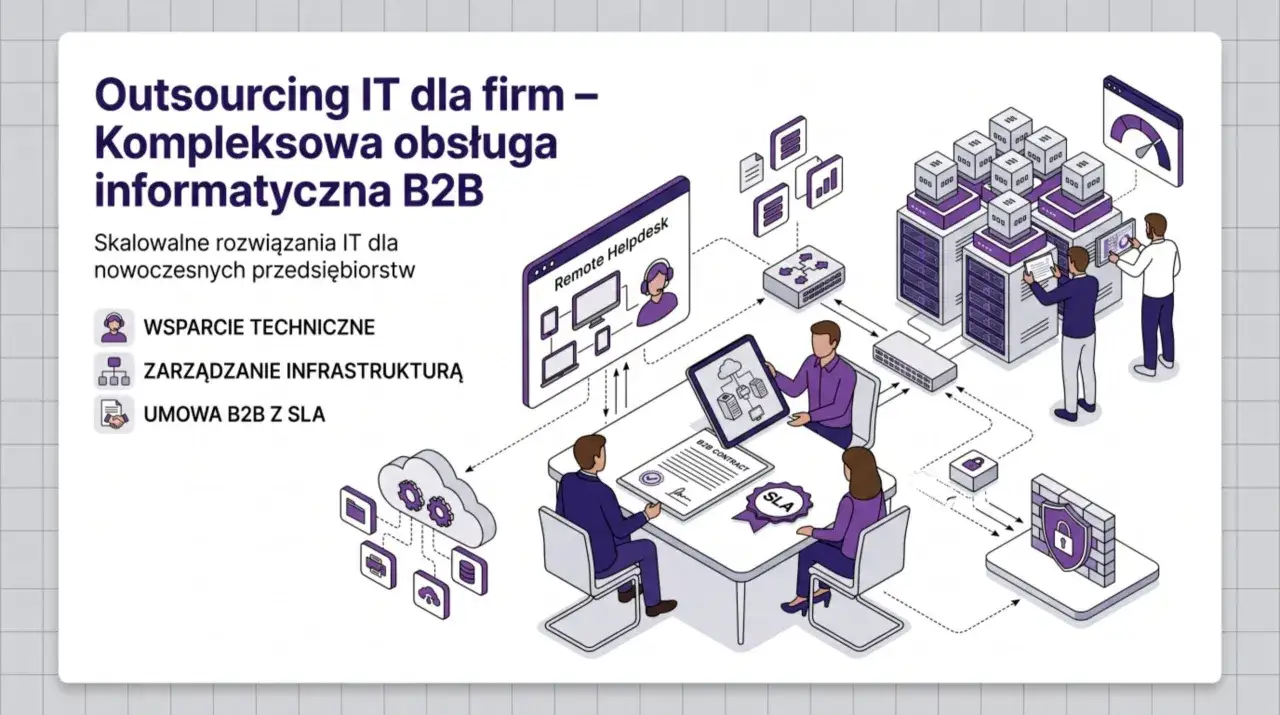 Dział IT co to? Kompleksowa obsługa informatyczna B2B: wsparcie techniczne, zarządzanie infrastrukturą, umowa B2B z SLA. Skalowalne rozwiązania IT.